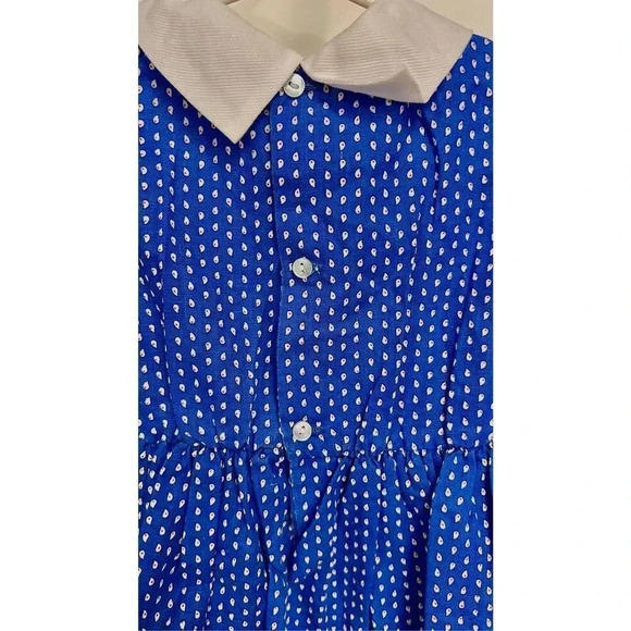 Vintage Hand Made No Brand Blue Polka Dot Collared Easter Dress Size 3T Girls - Picture 4 of 10
